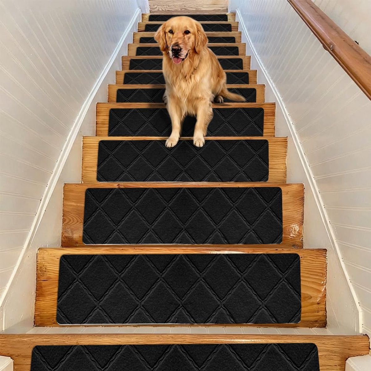 Traptredematten, zelfklevend, voor binnen, antislip, op maat te snijden, herbruikbaar, 55 cm x 19 cm, 15 stuks (zwart)