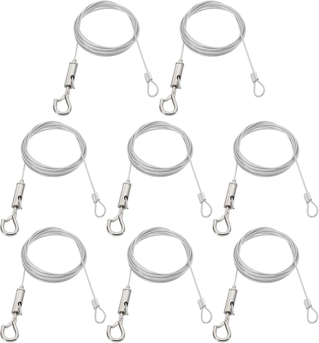 8 stuks verstelbare ophangdraadset, 2 m, geschikt voor 1,5 mm draad, zware PVC-gecoate roestvrijstalen draadkabelophanger, hardware met lus en haak om op te hangen