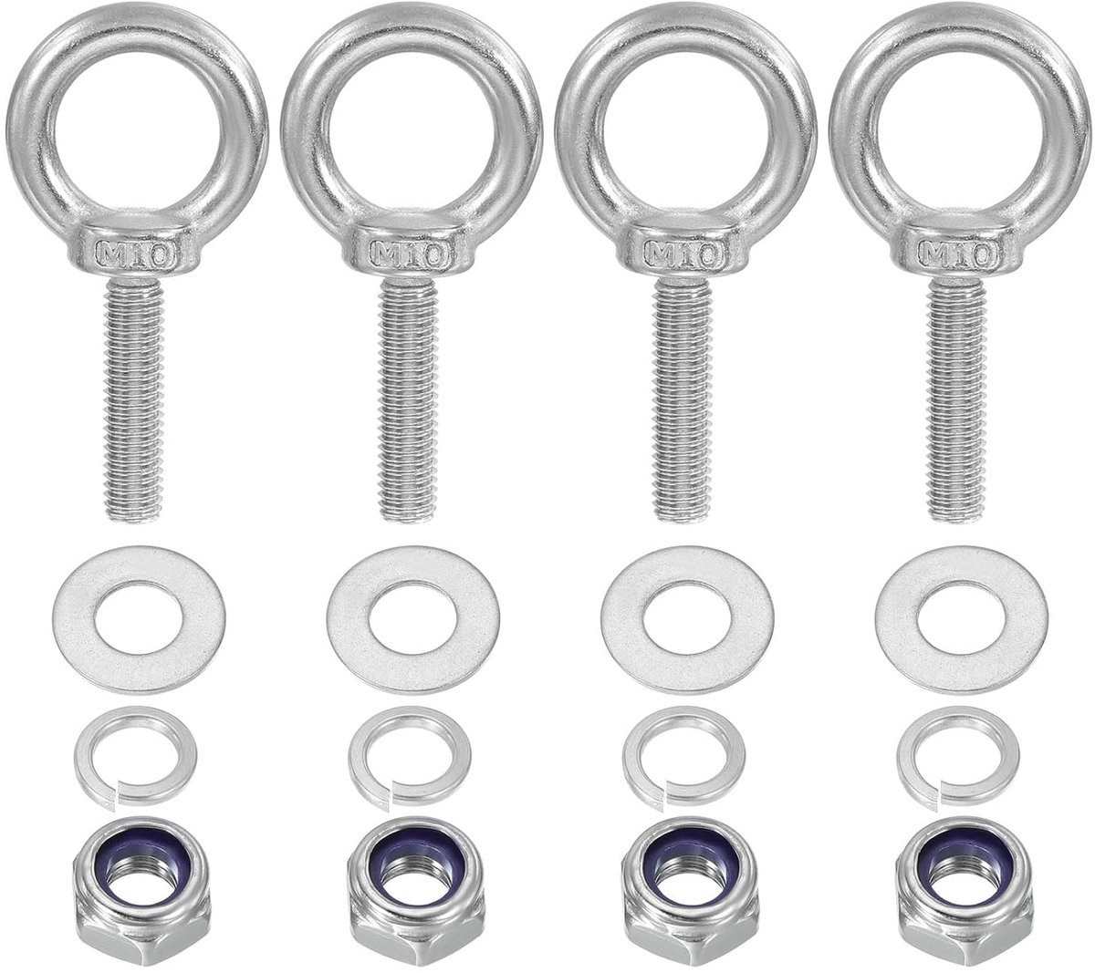 M10 x 40 mm oogschroeven met moer, set van 4 304 roestvrij staal hefschouders oogbout lift schroefdraadschroeven om op te hangen, zilver