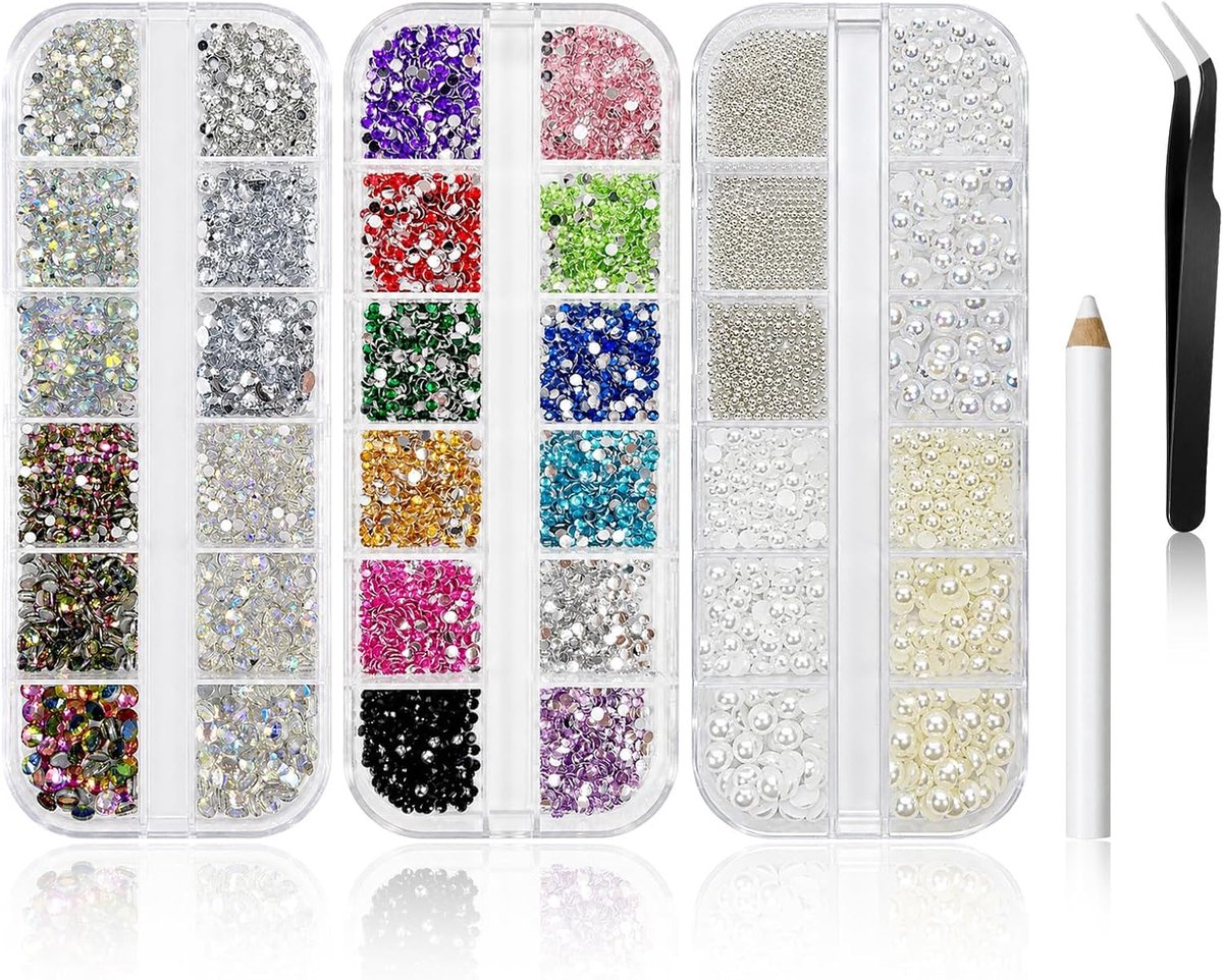 5200-delige nagelversieringsset, nagelglitter, nageldecoraties, strass-steentjes, nagelkunstdecoraties, nagelkunststrass-steentjes, met pincet en waspotlood