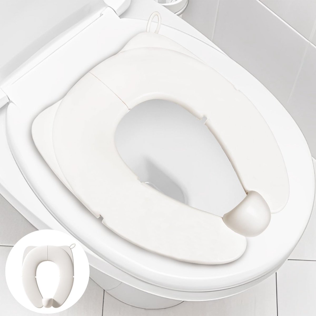 Opvouwbare toilettrainer - Kinder toiletbril - Hygiënisch reizen - Met antislip - 34.5 x 29 cm - Crèmewit