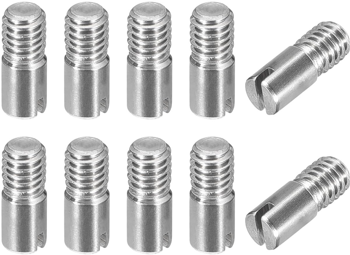 Sourcing map 10 stuks M4 x 10 mm cilindrische pen met sleuf van 304 roestvrij staal, schroefdraadbouten voor het positioneren van meubels en kasten