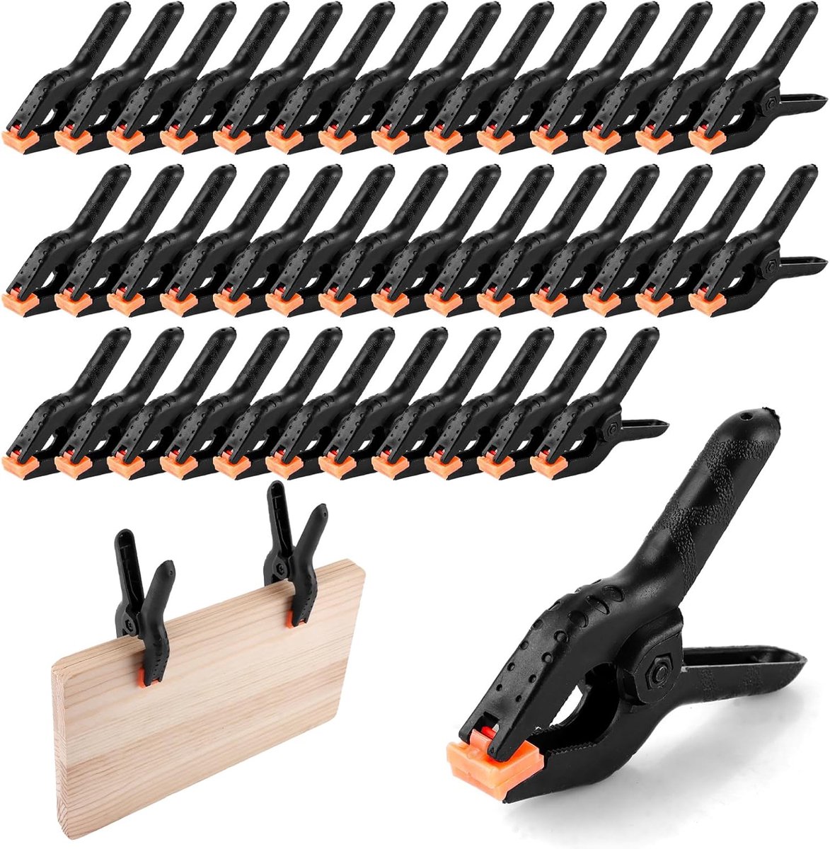 Veerklemmen, 3 Inch Nylon Klem met Zwarte Behuizing en Oranje Bek, voor Foto Papier Doek Hobby Verpakking Montage Dagelijks Klussen Normaal Gebruik