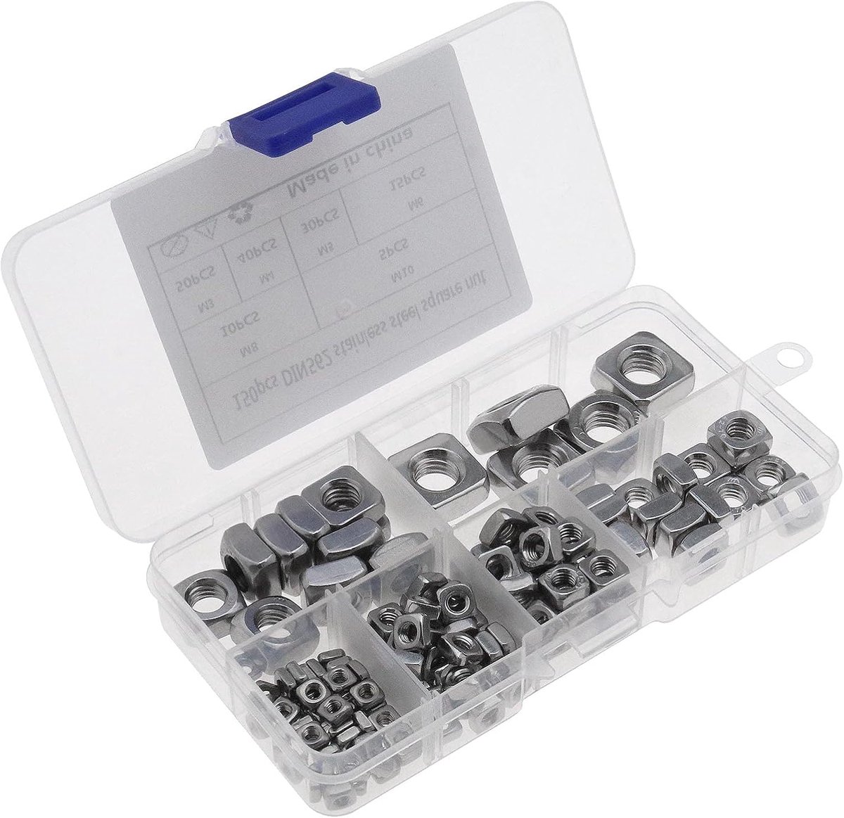 150Pcs DIN 562 Square Thin Nuts Assortment Kit With Storage Box M3 M4 M5 M6 M8 M10 304 Stainless Steel for Industrial Machinery