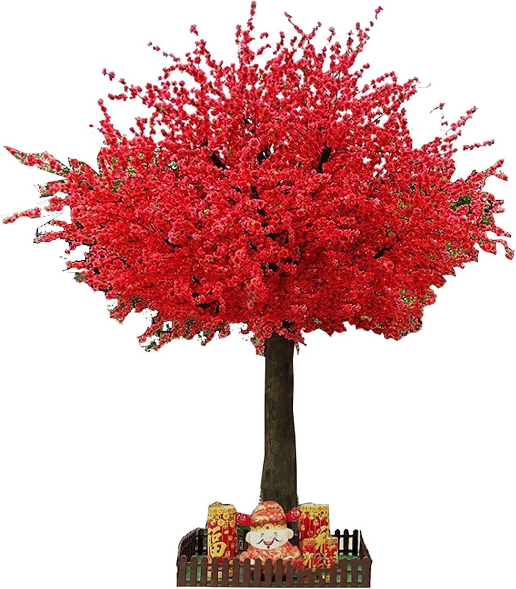 Kunstmatige Kersenbloesem Boom, Simulatie Rode Bloesem Boom Kunstmatige Perzik Bloesem Wensboom Gebruikt voor Bruiloft Activiteiten, Binnen en Buiten Huisdecoratie,Rood,1.5X1M