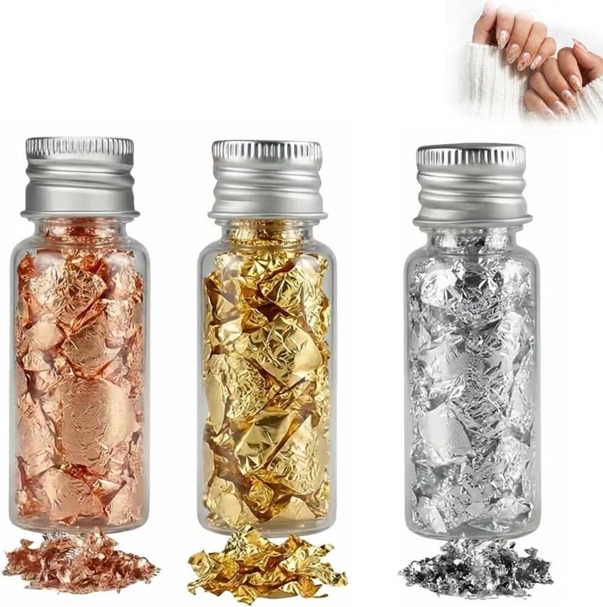 Bladgouden vlokken, set van 3, goud, zilver, roségoud, decoratieve metalen vlokken om te knutselen, epoxyhars, nagels, schilderkunsthars, meubels, restauratie, verguld