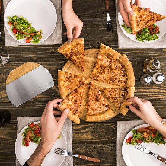 Edelstaal, 2 stuks Pizzateig Spachtel, Keukenstukken met houtgriff Ideaal voor het snijden van deeg, pizza, brood, koeken, groenten — afbeelding 3