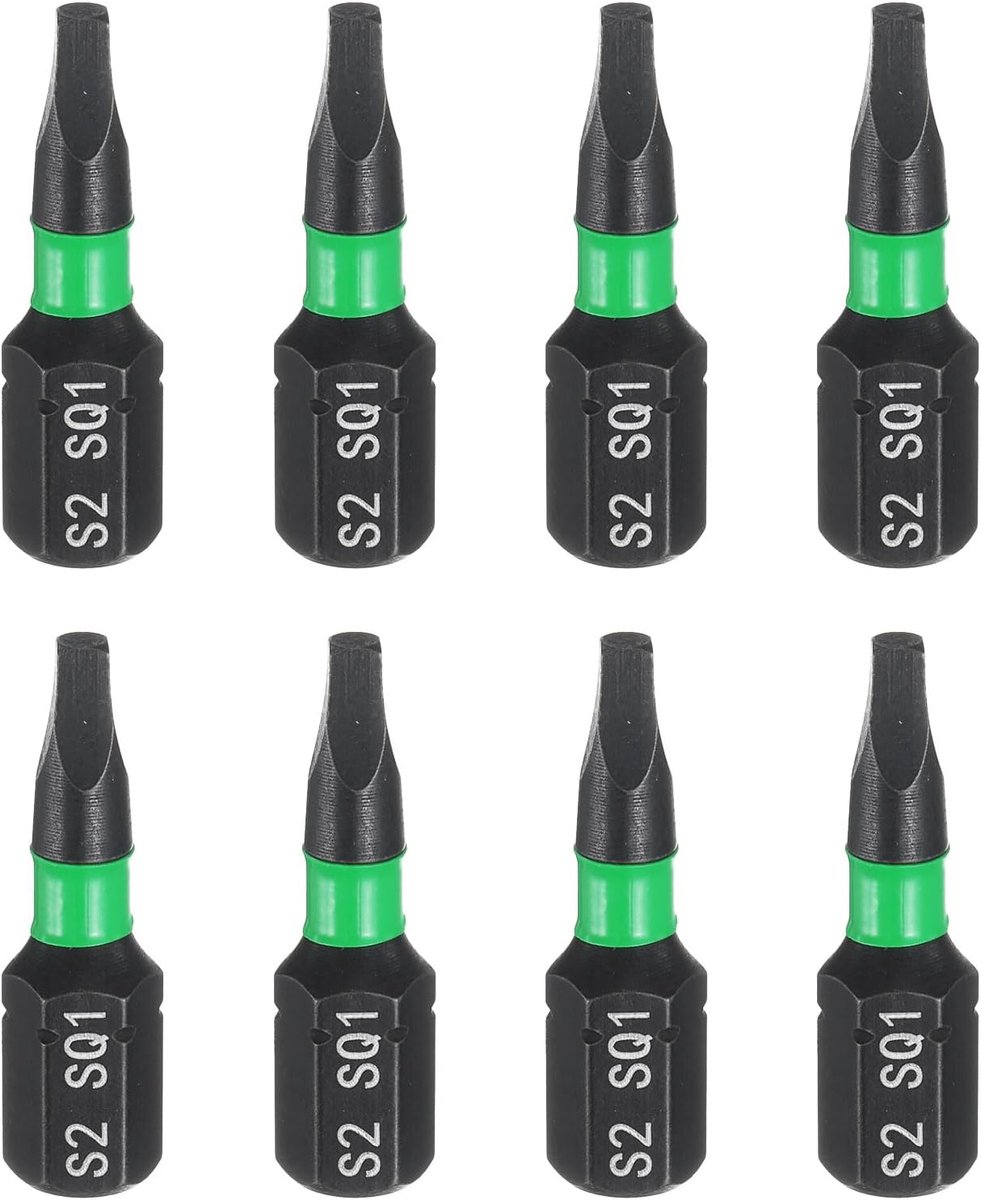 8 stuks vierkante schroevendraaierbits SQ1 1/4 inch zeskant 25 mm (1 inch) lengte magnetisch 4 punten kop zeskantige bits staal S2 schroevendraaier bit industriële kwaliteit elektrische boor