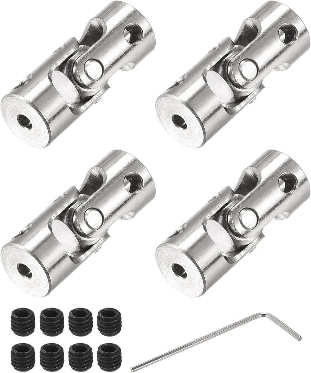 Sourcing map 4 stuks draaibare kruiskoppeling askoppeling 2,3 mm tot 4 mm binnendiameter. L23 x D9 met schroeven en moersleutel voor RC model