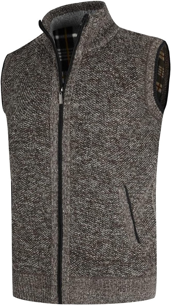Mens Gebreide Gilet Fleece Voering Gewatteerde Body Warmer Winter Dikke Rits Mouwloos Vest