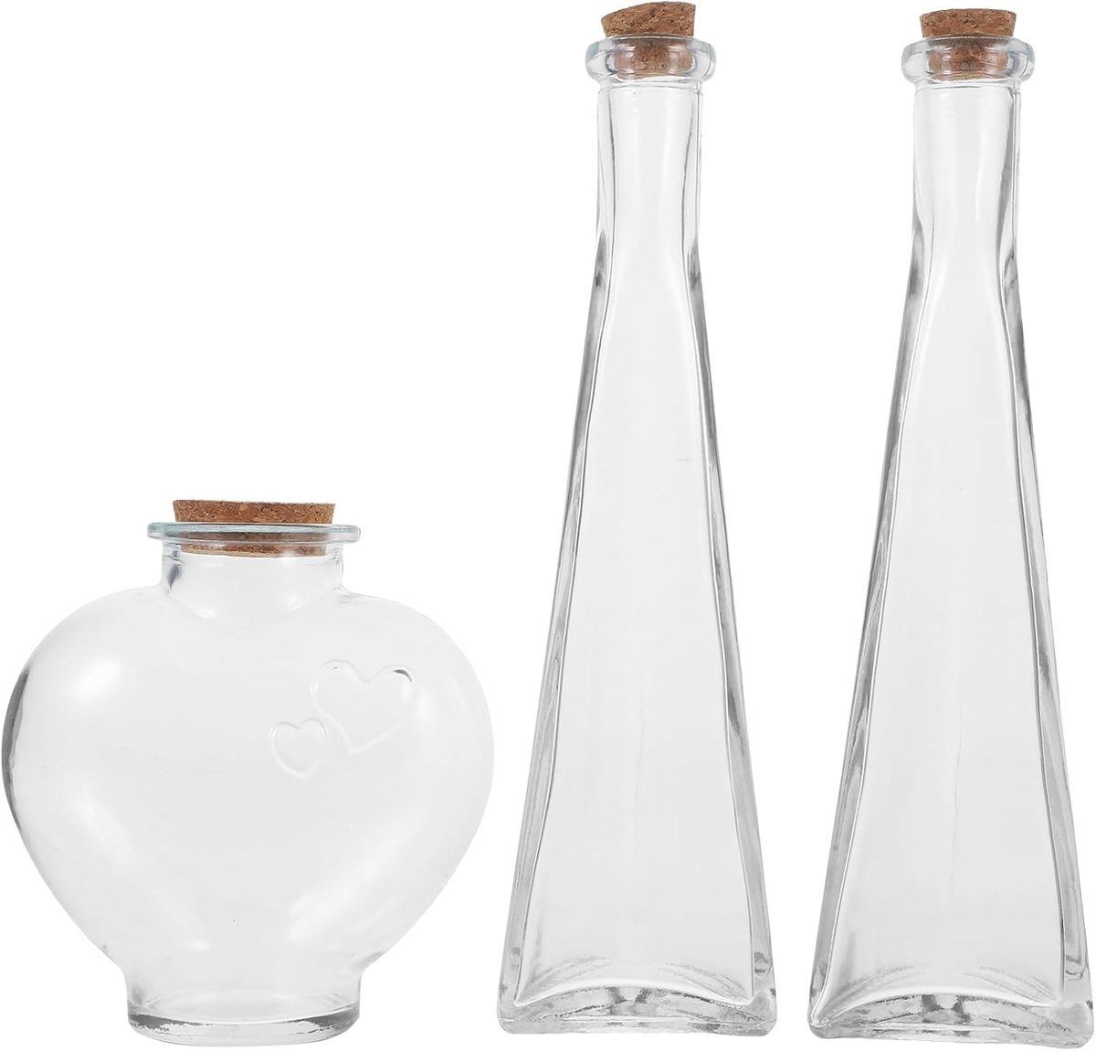 Universele zandceremonieset voor bruiloft decoratieve vaas met kurkdeksel 3-delige hartvormige wensfles desktop hydrocultuur plantenvaas zandkunstflessen berichtenfles