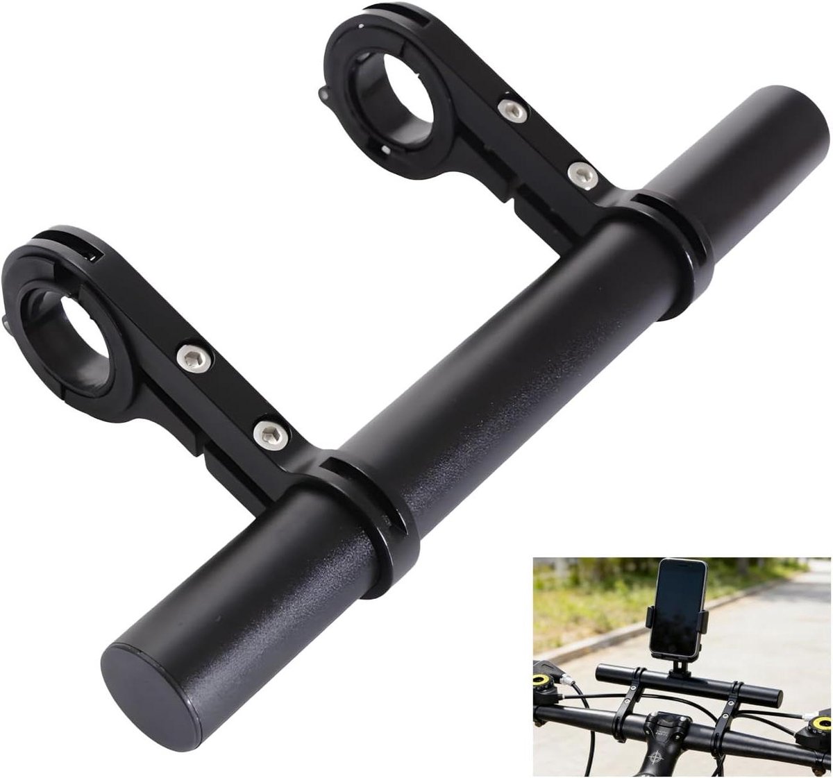 Fietsstuur Uitbreiding - Stuurbuis Extender - Fietsaccessoires Monteren - Dubbele Klembasis - 20 cm - Zwart