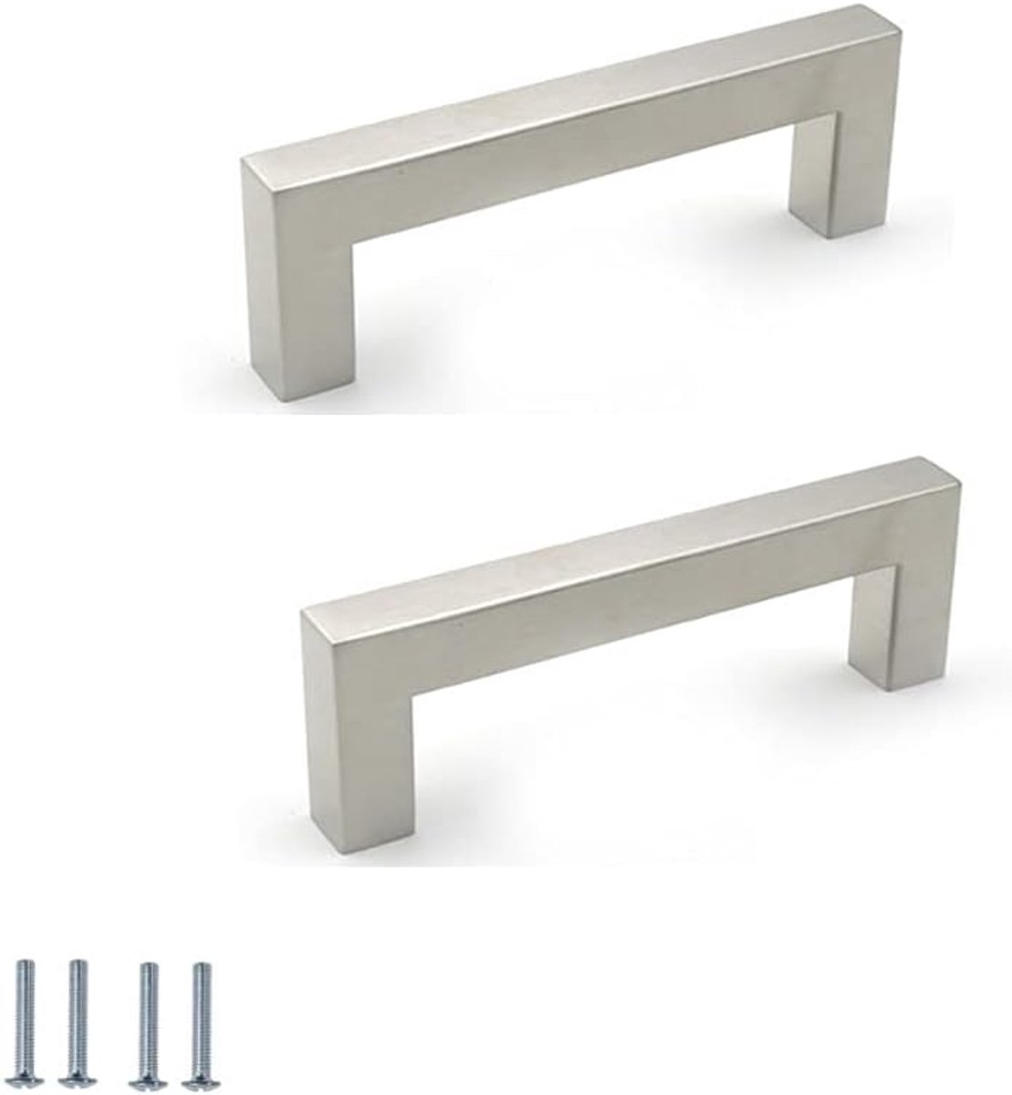 2 stuks roestvrij staal, keuken, kast, deur, handgrepen, kast, slaapkamer, meubels, handvat, afstand 96 mm, zilver, met schroeven