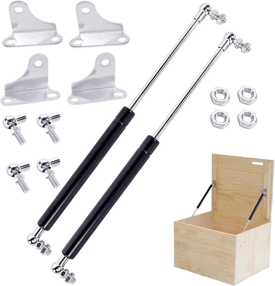 2 Stuks Gasveer 380mm 200N – Universele Schokdemper met L-Beugel voor Zware Kastdeuren, Opbergdozen, Kleppen – Geschikt voor Camper, Caravan en Meubels