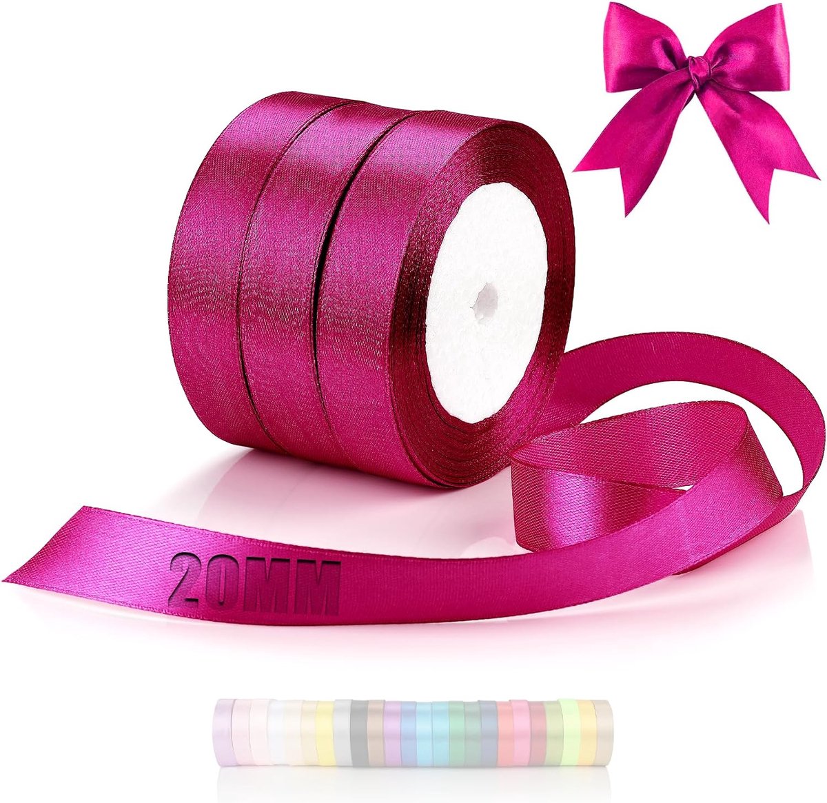 Lint, 66 m, decoratief cadeaulint, breed, 20 mm, cadeaulint, fuchsia lint, bruiloft, stoffen cadeaulint voor doop, verjaardag, Valentijnsdag, kersttafeldecoratie