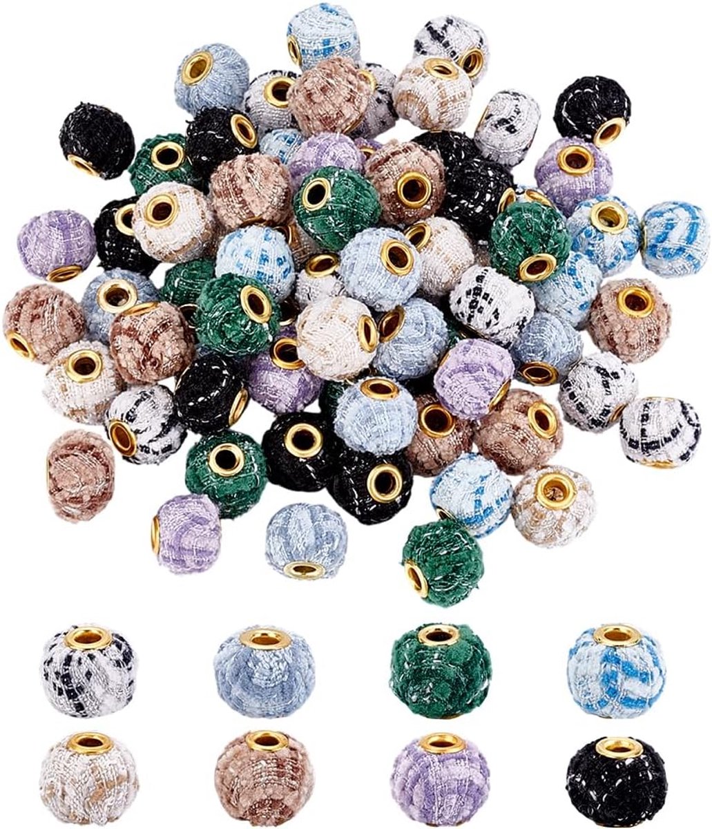 Kralen, 72 stuks, 15 mm, 8 kleuren, polyester, Europese kralen, grote gaten, stof, rondelle, afstandskralen voor pennen, sleutelhangers, knutselen, sieraden maken, gat 4 mm