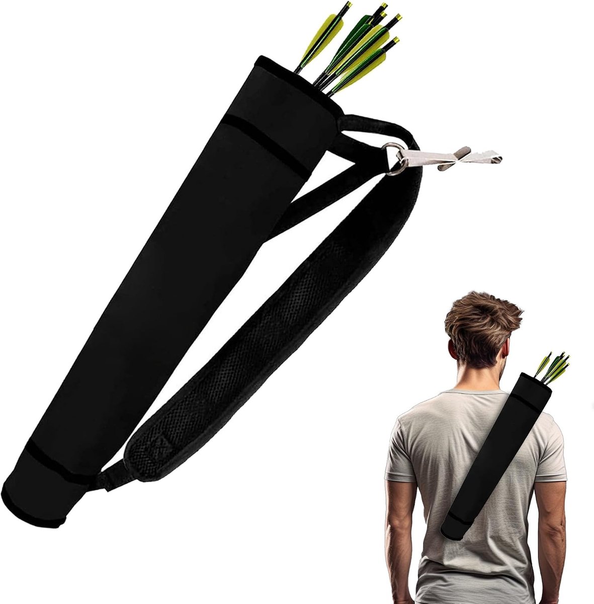 pijlkoker voor pijlen, multifunctionele boogschieten, quiver rug, verstelbare koker, rugzak voor pijlen, één schouder, voor jongeren en volwassenen, outdoor praktijk - zwart