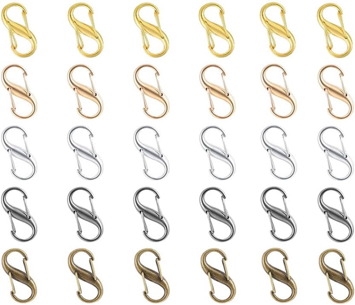 Diefstalbeveiliging, ritssluitinghanger, 30 stuks, roestvrij staal, klikclips, dubbele opening-verkortsluiting, S-vormige ritssluitingsclip, voor bagage, rugzakken, portemonnees (5 kleuren)
