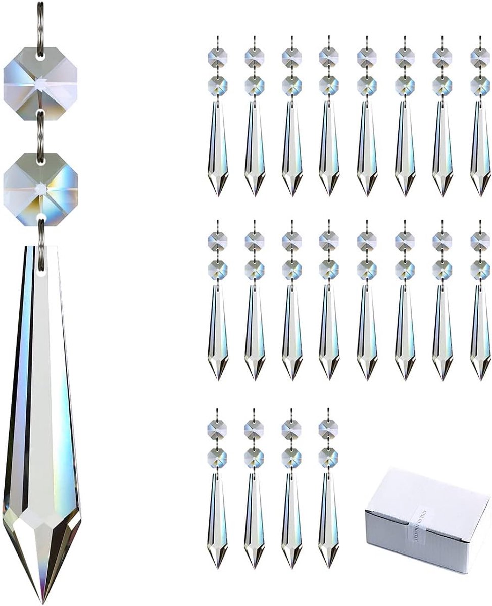 20pcs 63mm Opknoping Kroonluchter Kristallen Ijspegel Prisma's Hanger | Glazen kralen vervangende onderdelen voor kroonluchters, bruiloft kerst decor