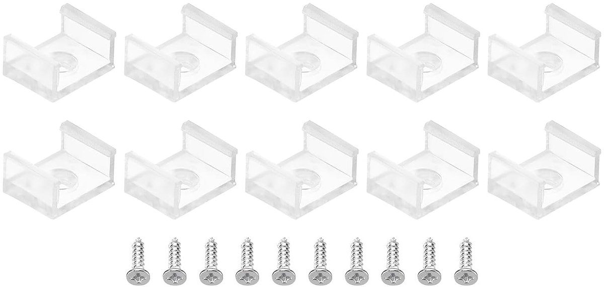 Led-striplichtclips, 50 stuks montagebeugel, bevestigingsclips, kunststof klemmen met schroeven, ledstripclips voor 12 mm neon RGB lichtkabelband, transparant