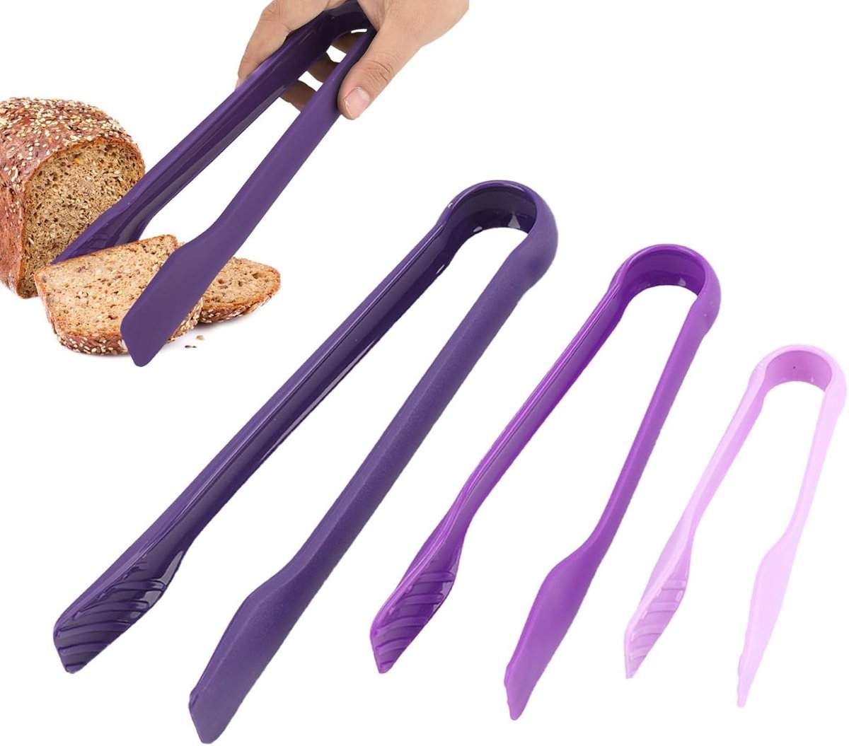 3 STKS multifunctionele siliconen tang, plastic brood voedsel klemmen keuken bakken tools(Purper)