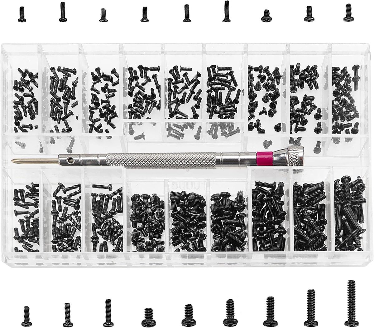 500 Stuks Tiny Micro Repair Screw Kit, 18 Maten Roestvrijstalen Kleine Schroeven, M1.2 M1.4 M2 Watch Glasses Computer Vervangende Schroeven Kit, Zwart