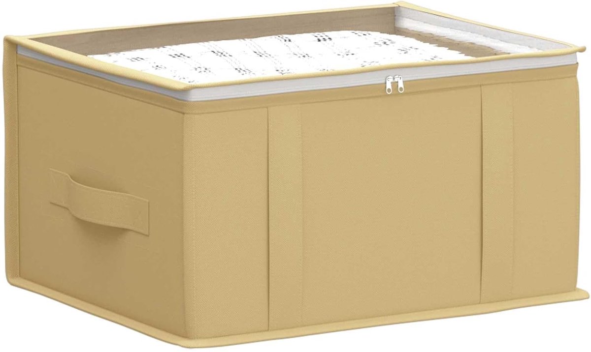 Opbergdoos Met Transparant Bovenraam 2 Stuks Crèmekleurig | Non-Woven Stof, Ademend, Opvouwbaar, Dubbele Ritsen, Handgrepen, Voor Onder Bed