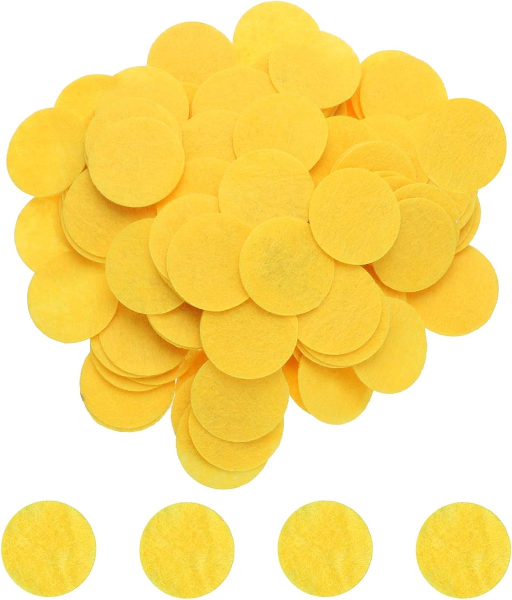 500 stuks ronde viltcirkels, 50 mm, voorgesneden vilten pads van vliesstof, mini-viltcirkels voor doe-het-zelf naaiprojecten, kunsthandwerk, geel