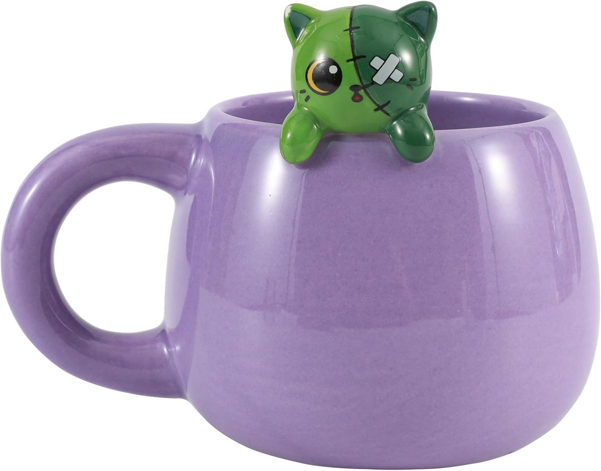 - Keramische mok met keramische dieren aan de rand, thee- of koffiemok 450 ml (Kittenstein)
