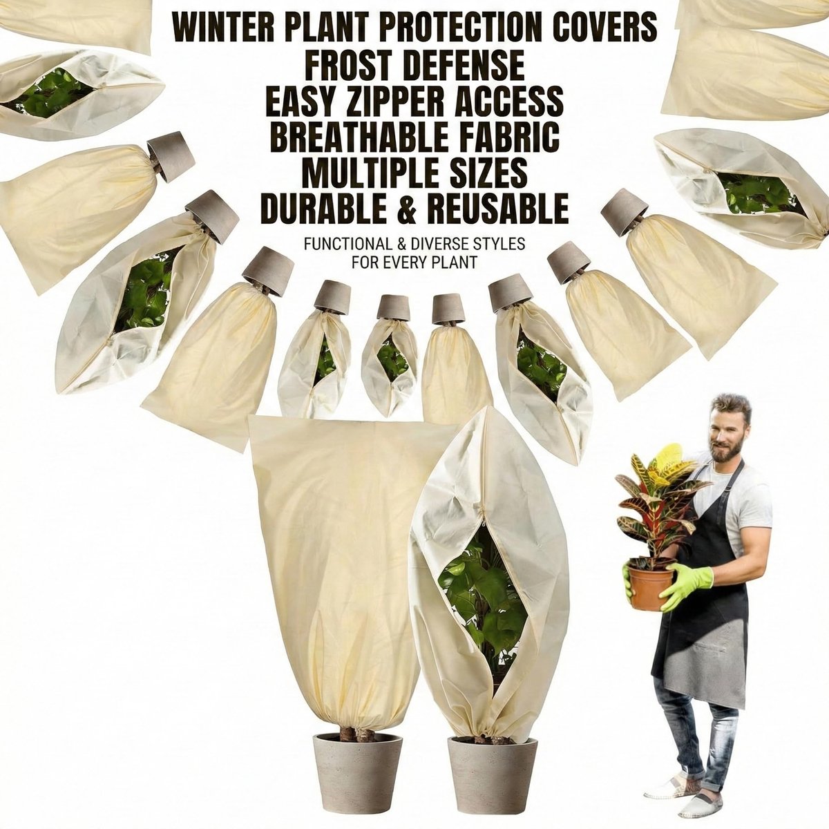 Winterbescherming voor planten 60 x 80 cm - herbruikbare potplantenzak - ademend - bescherming tegen kou en wind - ShopVlot