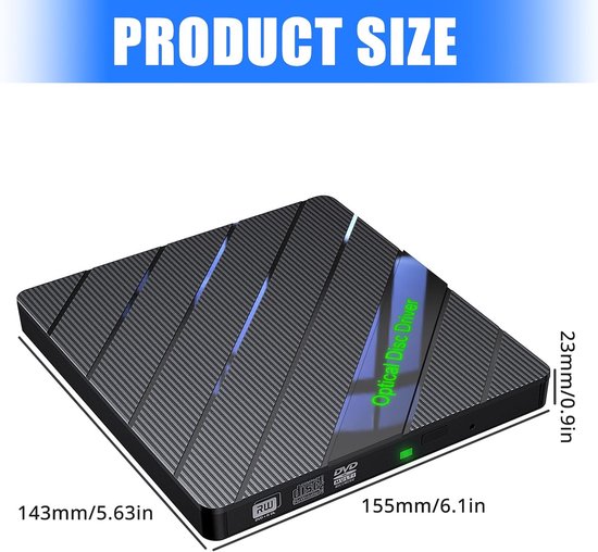 Externe CD/DVD Brander - Optische Drive Lezer Brander - Software Installeren - Geïntegreerde Cardreader Hub - 15.5 cm - Zwart — afbeelding 5