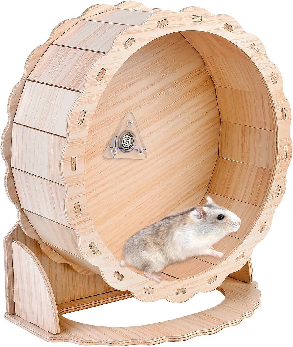 26 cm stille loopfiets hamster speelgoed hout hamsterloopwiel van hout loopschijf voor hamsters, gerbils, muizen, chinchilla's of andere kleine dieren