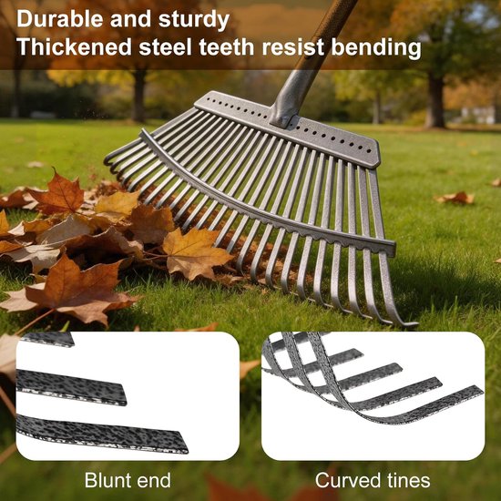 Hark Tuin, 25+11 tanden bladhark met metalen steel, verstelbare steel (70-185 cm), tuin bladhark voor het losmaken van de grond en nivelleren van gazon, gazonhark, hooihark incl. 2 handschoenen — afbeelding 2