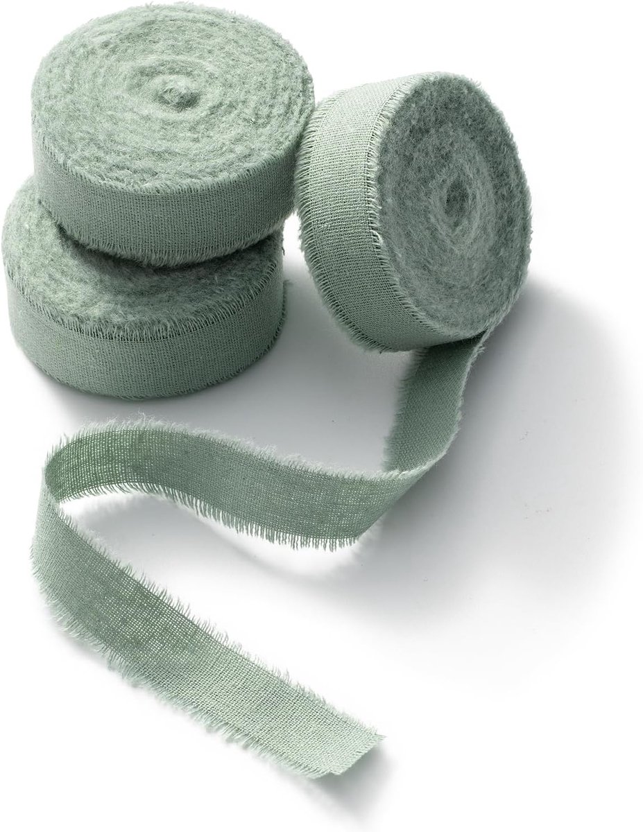 Katoenen lint Stoffen lint Bruiloftslint voor cadeauverpakking Strikjes Bloemenboeketlinten 3 rollen 1,5 cm x 6,3 m Licht Mintgroen