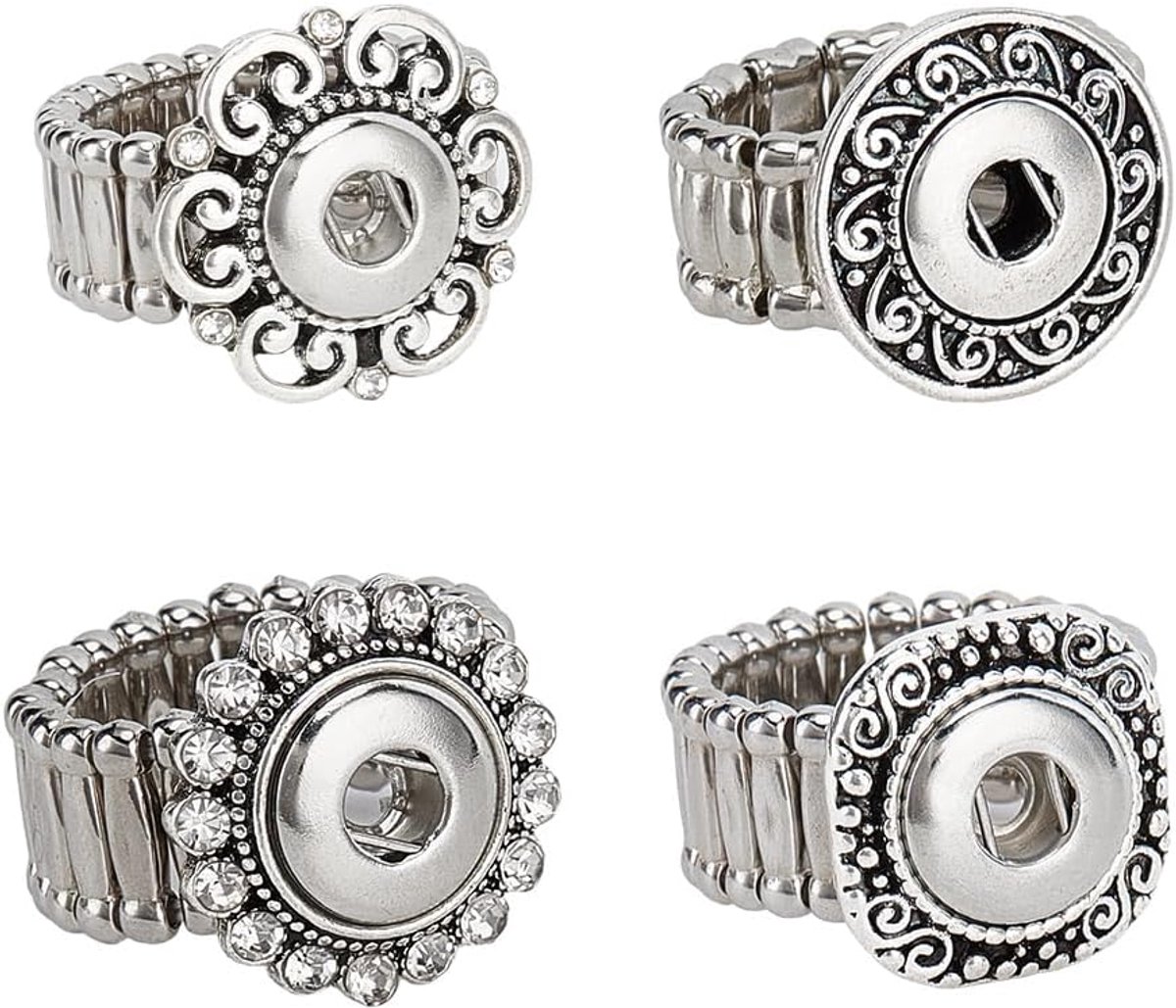 4 stuks 12 mm drukknopen ringen sieraden verstelbare drukknopen bedels verwisselbare drukknopen van legering DIY ringen voor het maken van vingerringen sieraden