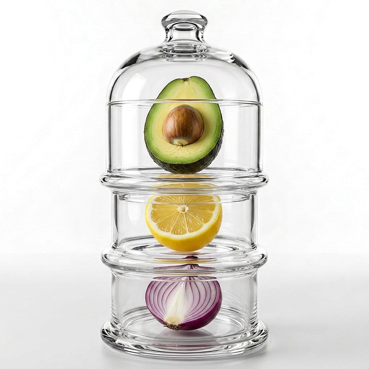 Glazen voedselpot, 3 niveaus, met deksel, modulaire transparante voorraaddoos voor fruit, snacks, noten, snoep, koffie, thee, koelkast