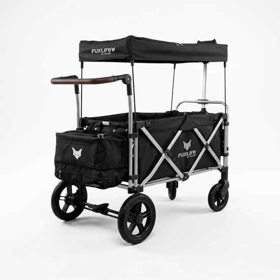 Opvouwbare Bolderkar - Strandkar Handkar - Transport Kinderen Bagage - Met Zonnedak Veiligheid - Max 75kg - Zwart van Opvouwbare Bolderkar — afbeelding 2