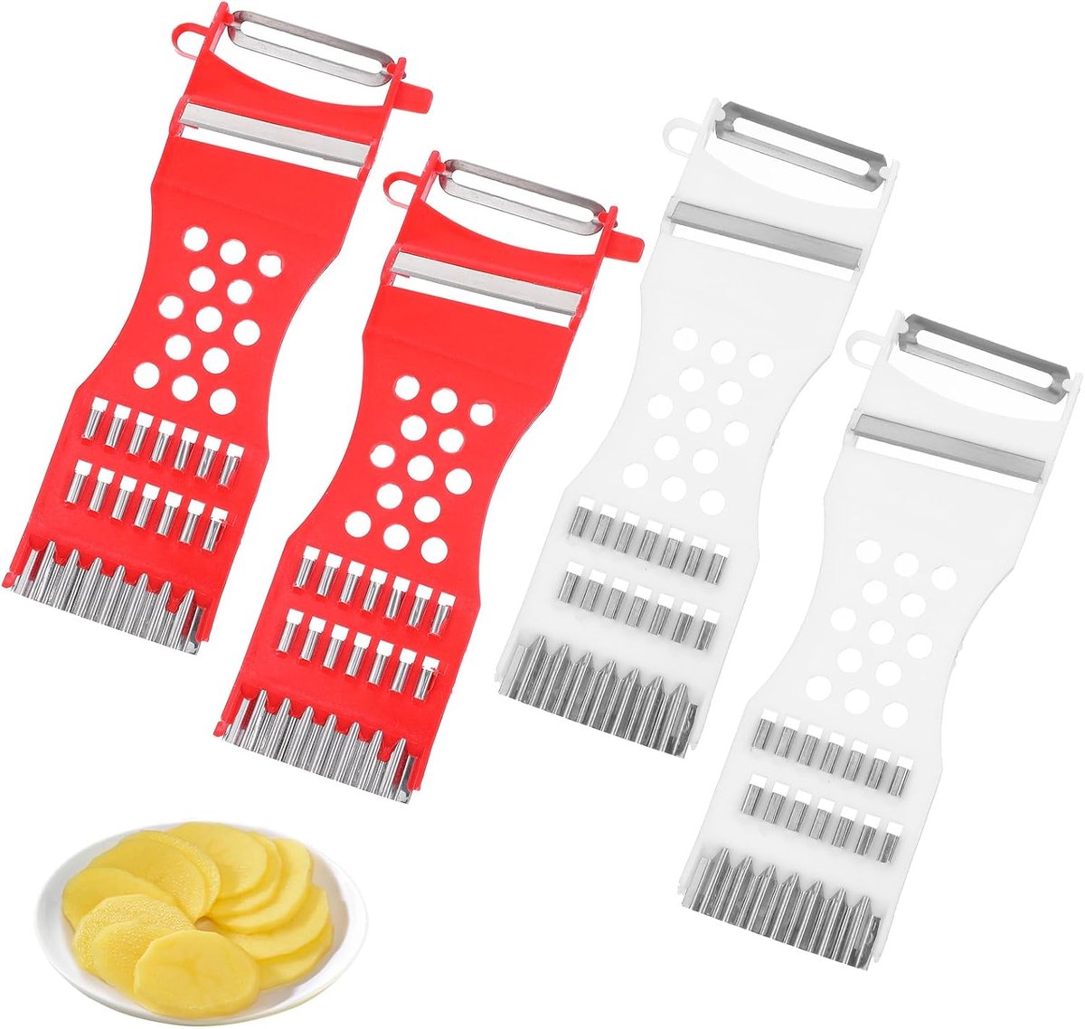 4 stuks groentefreesset, 6-in-1 multifunctionele groentesnijder met juliennesnijder en aardappelschiller, fruitschiller voor moeiteloos schillen en snijden, vaatwasmachinebestendig