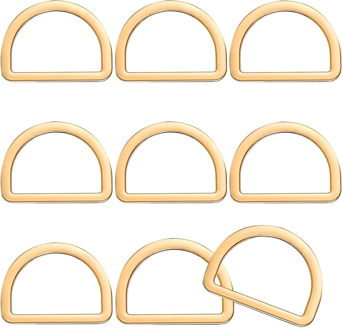 9 stuks karabijnhaak, ring, D-ring, 25 mm, halfronde D-ring, tas-accessoires, metalen D-ring, naadloze stalen halve ringen, D-ringen voor halsbanden, karabijnhaken, riemen, tassen, hondenriem