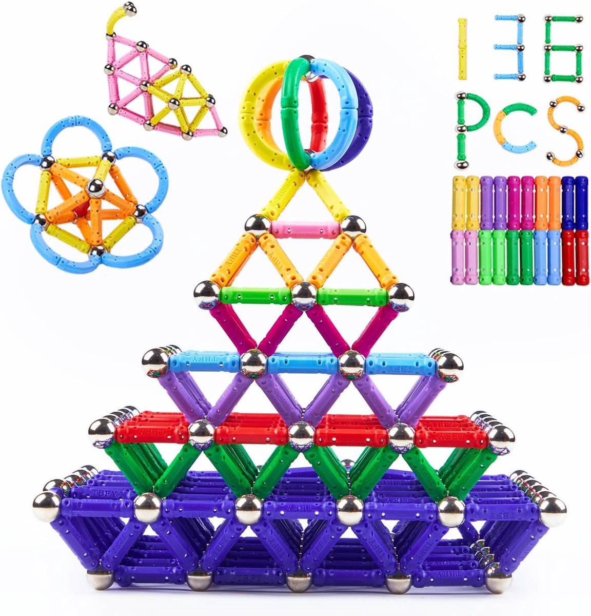 Bouwstenen voor Kinderen, 136 pcs Magnetisch Stokken Speelgoed, Magnetisch Bouwspeelgoed STEM Montessori Speelgoed Leren en Hersentraining voor Volwassenen en Kinderen