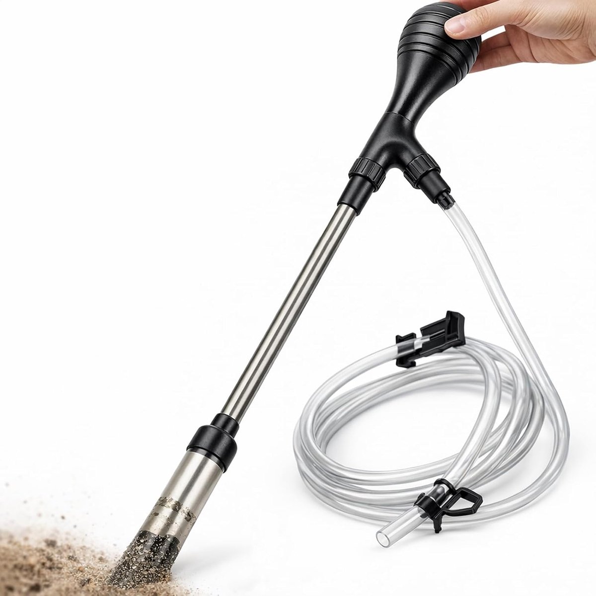 2-in-1 mulmzuiger aquarium waterverversing | kunststof, instelbare stroomregeling met lang mondstuk, handbediende vloerreiniger voor grind en zandreiniging