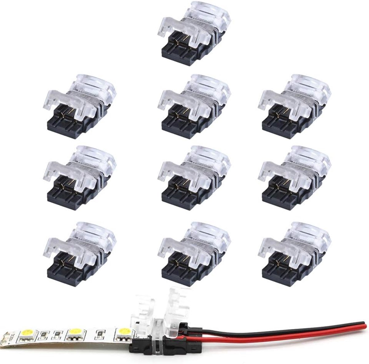 10 Pack 2Pin LED Strip Connector voor 10mm Niet-Waterdichte Enkele Kleur 5050 LED Strip, Quick Strip naar Draad Connector Zonder Strippen Draad