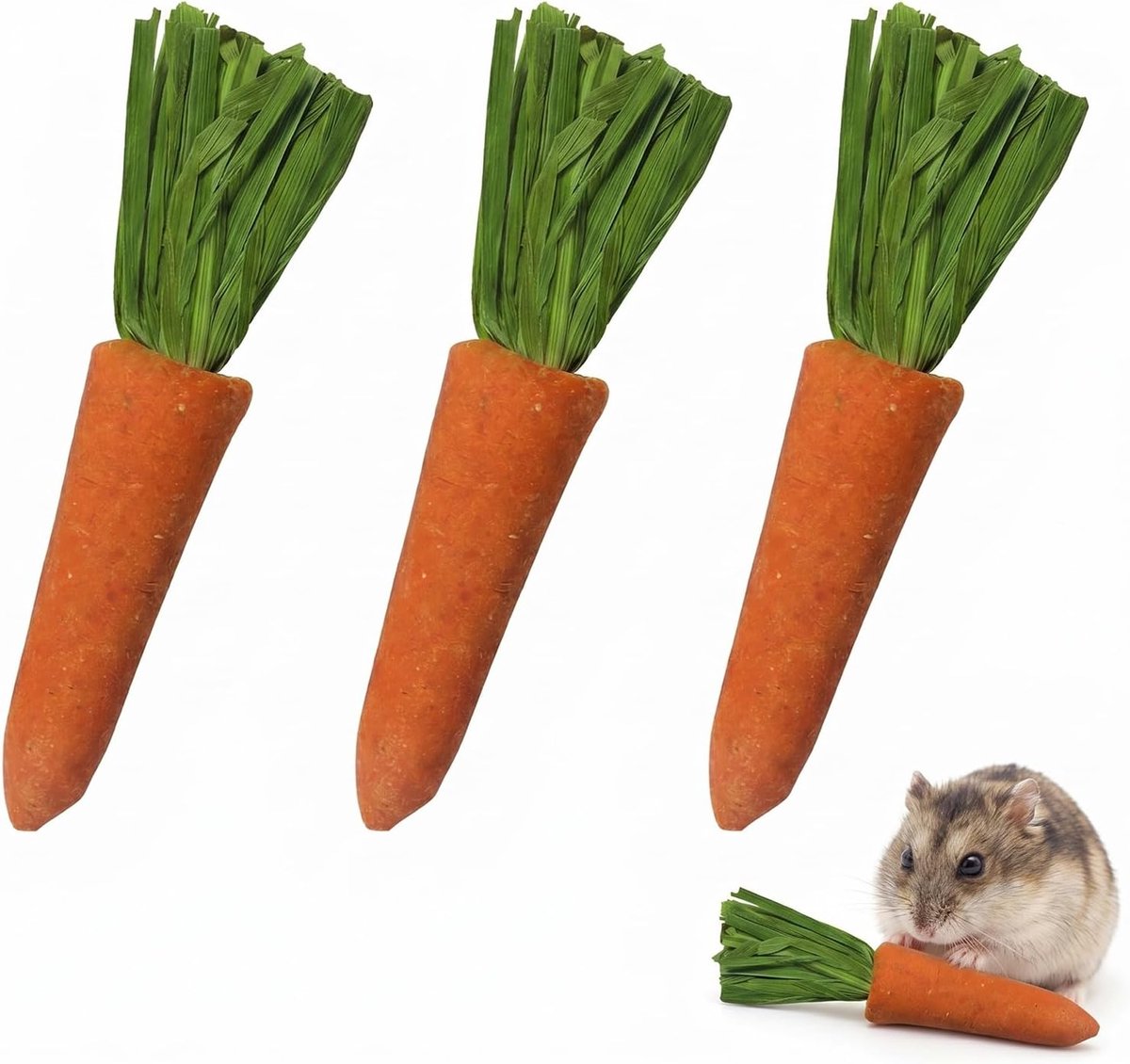 Speelgoed voor konijnen en hamsters, kauwbare wortelen om te bijten, accessoires voor cavia's en knaagdieren, natuurlijke tandverzorging en entertainment, 6 cm