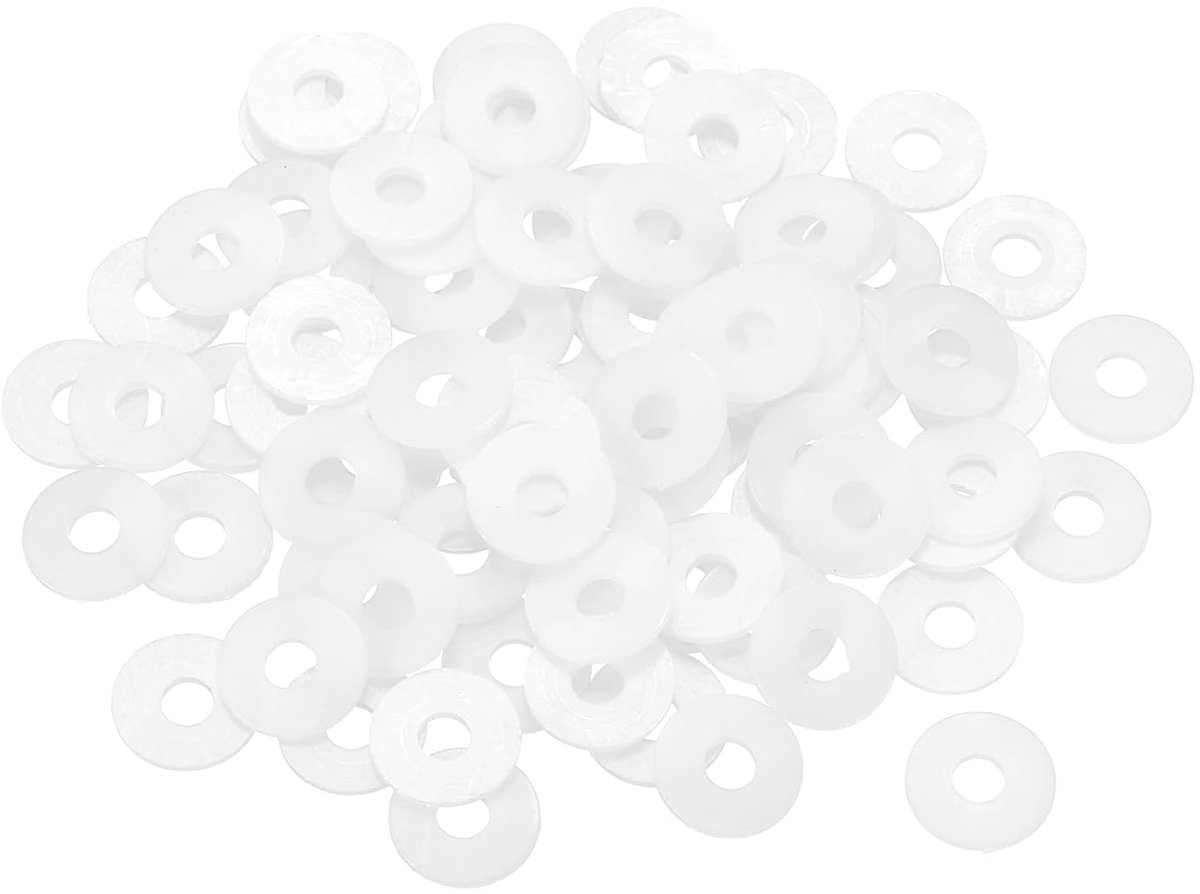 Platte schijven, 4 mm ID, 12 mm OD, 1 mm dik, kunststof afstandhouders voor schroeven, bouten, tuinkraan, sanitaire reparatie, wit