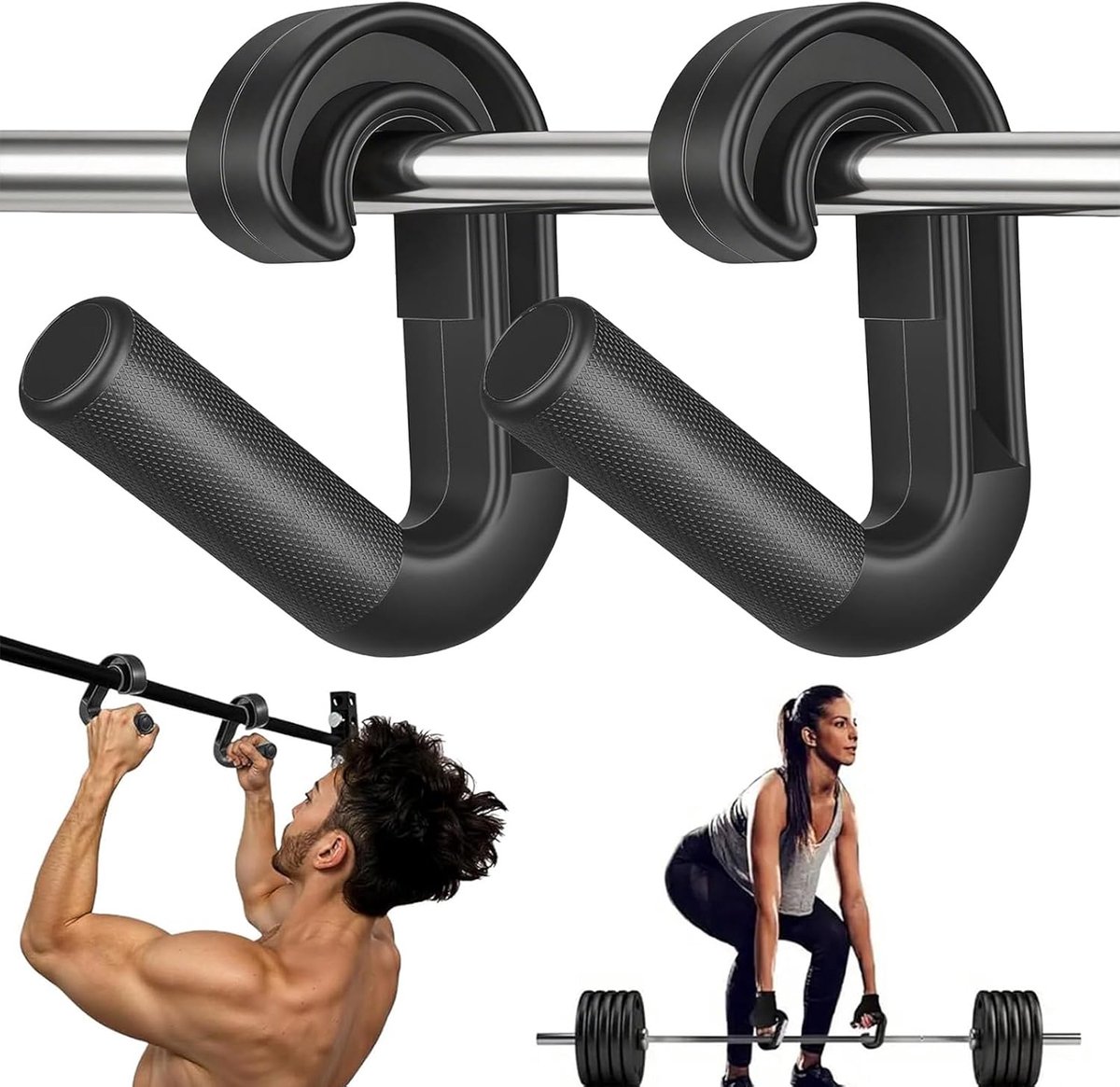 Set van 2 trekhaken in D-vorm voor optrekstang, rugtraining, optrekstang
