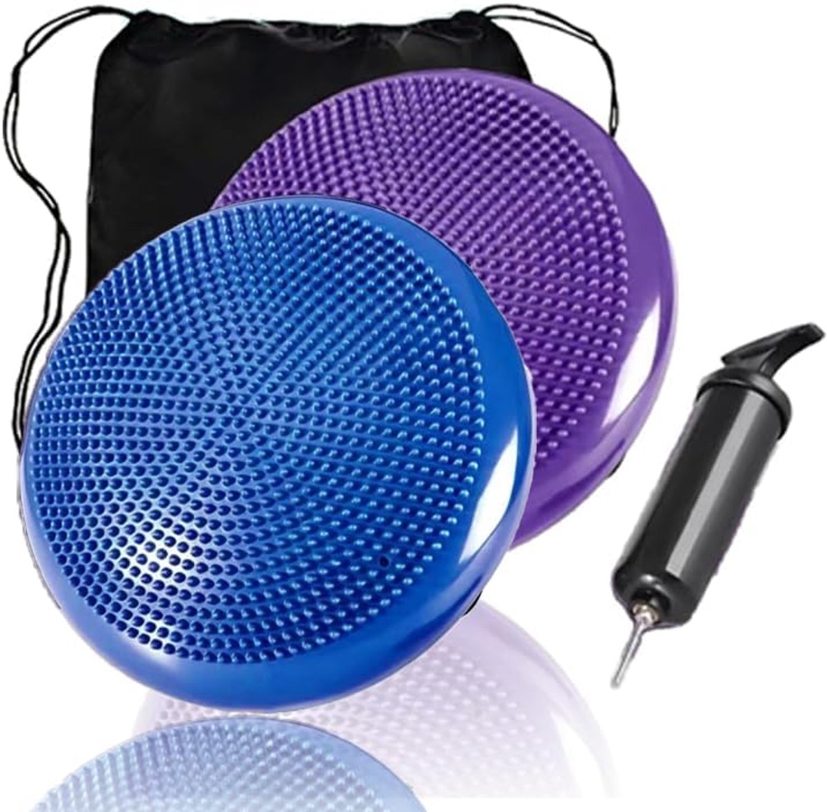 2 stuks balanskussen voor volwassenen, balzitkussen met luchtpomp, diameter 33 cm, balansmassageboard, fysiokussen voor core, coördinatie, fitness, rugtrainingspad