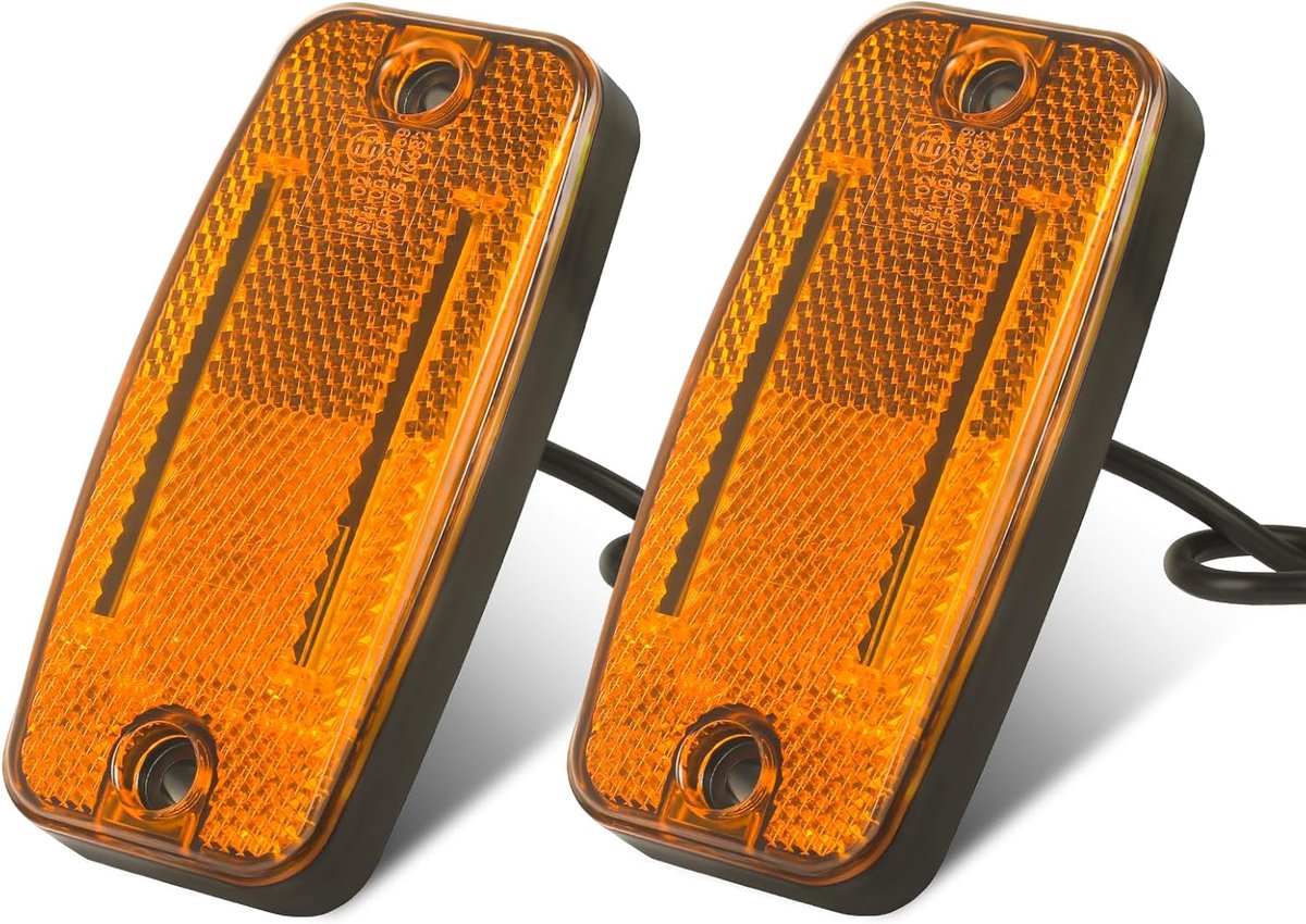 2 x Gele LED Zijmarkeringslampen voor Aanhangwagens, 12V/24V Zijpositielampen voor Trucks met Reflector, ECE R91 R10 Goedgekeurd voor RV, Bestelwagen, Boot, Truck, Camper, Caravan