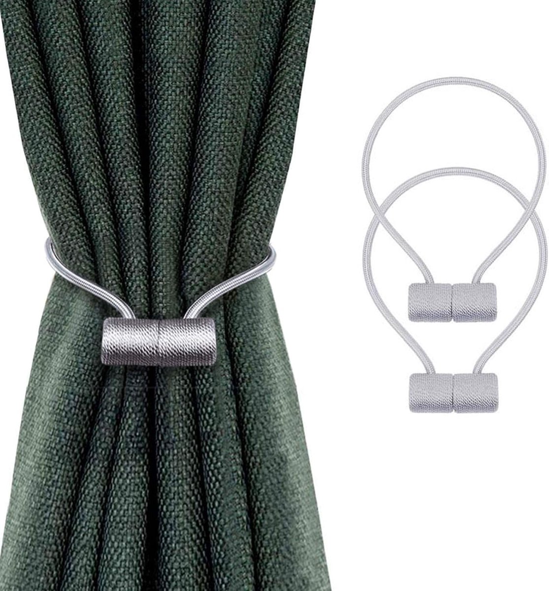 2 stuks magnetische gordijnbanden, gordijnclip koordgesp, gordijnweefclip, gebruikt voor thuiskantoor, café, decoratieve gesp, magnetische gordijnriem hoeft niet te worden geperforeerd (grijs)