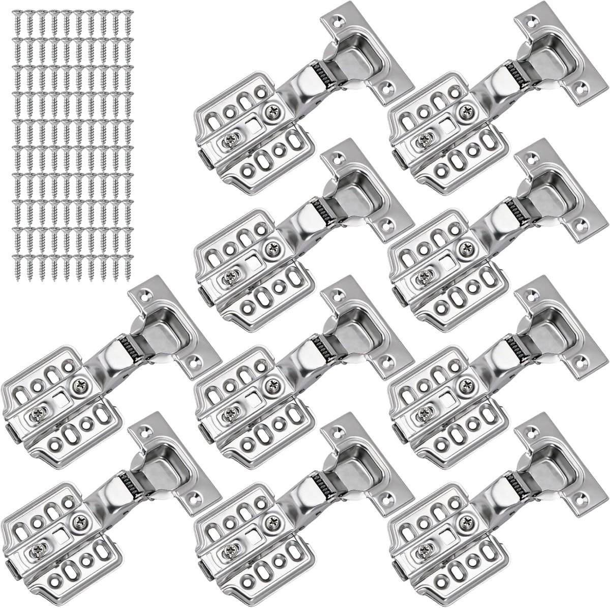 10 stuks 3D-inzetstukken, Soft Close Concealed Kastscharnier, verborgen frameloze deur, stop bij 45°-105°, zelfsluitend, roestvrij staal, roestvrij stalen ringen voor keuken, cupboard (inzetstuk)