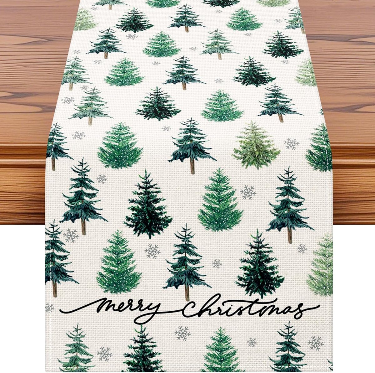 Sneeuwvlok Kerstboom Zwart Vrolijk Kerstfeest Tafelloper, Kerst Seizoensgebonden Winter Vakantie Keuken Eettafel Decoratie voor Thuisfeest Decor 40x100cm
